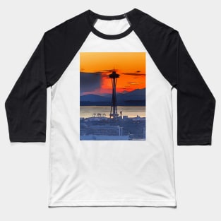 Gorgeous sunset in Seattle, with the Space Needle in the foreground Baseball T-Shirt